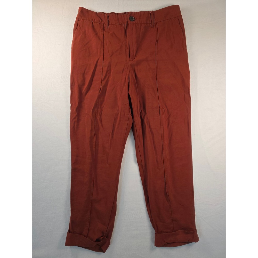 Tapered High Rise Pants Size 14 Burnt Orange Elastic Back Casual Chic